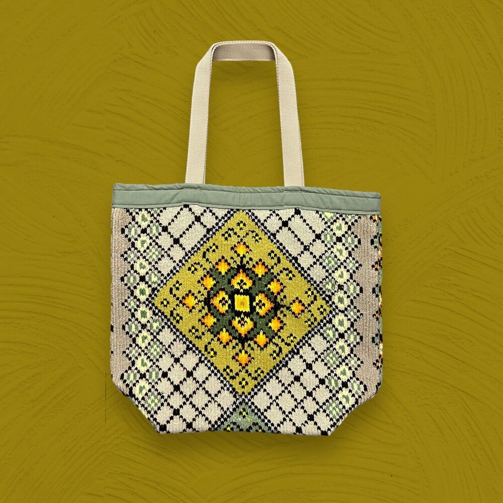 Handmade Geometric Tapestry Bag Small Tote Grocery Reusable Upcycled 9x5x13